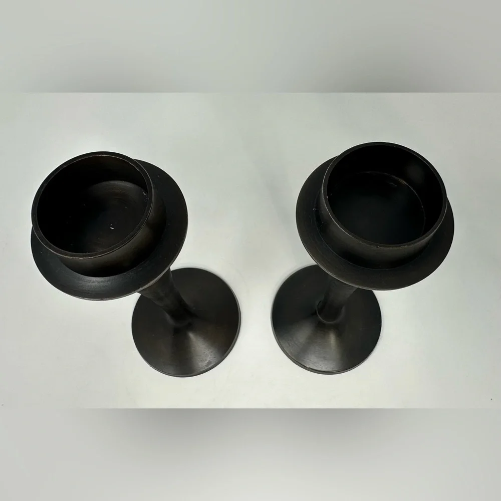 Pottery Barn Set Of‎ 2 Brown Candle Holder Sticks Heavy Taper Pillar 8.5